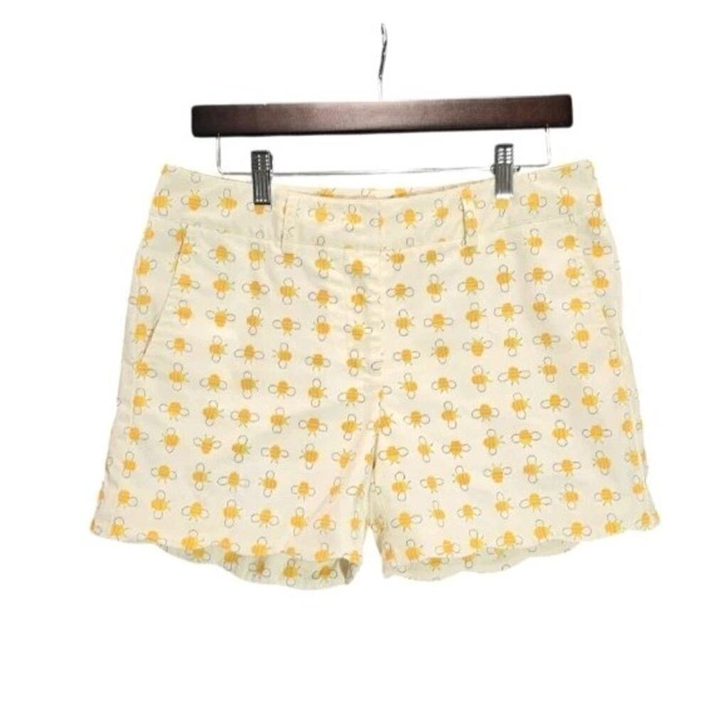J. McLaughlin Honey Bee Petal Shorts Scalloped Hem Cotton Stretch Size 6 Preppy